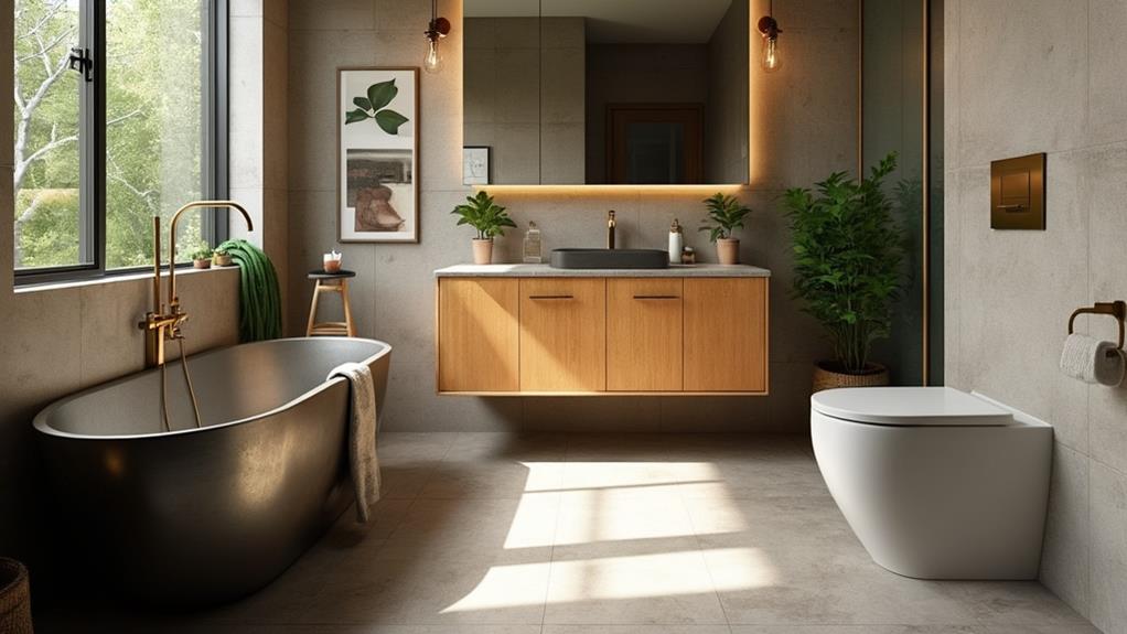 A modern bathroom with a focus on sustainability and natural materials.